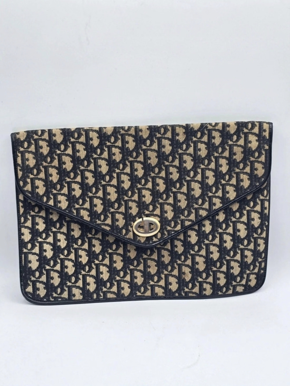 Christian Dior Vintage Oblique Monogram Envelope Clutch Black & Brown